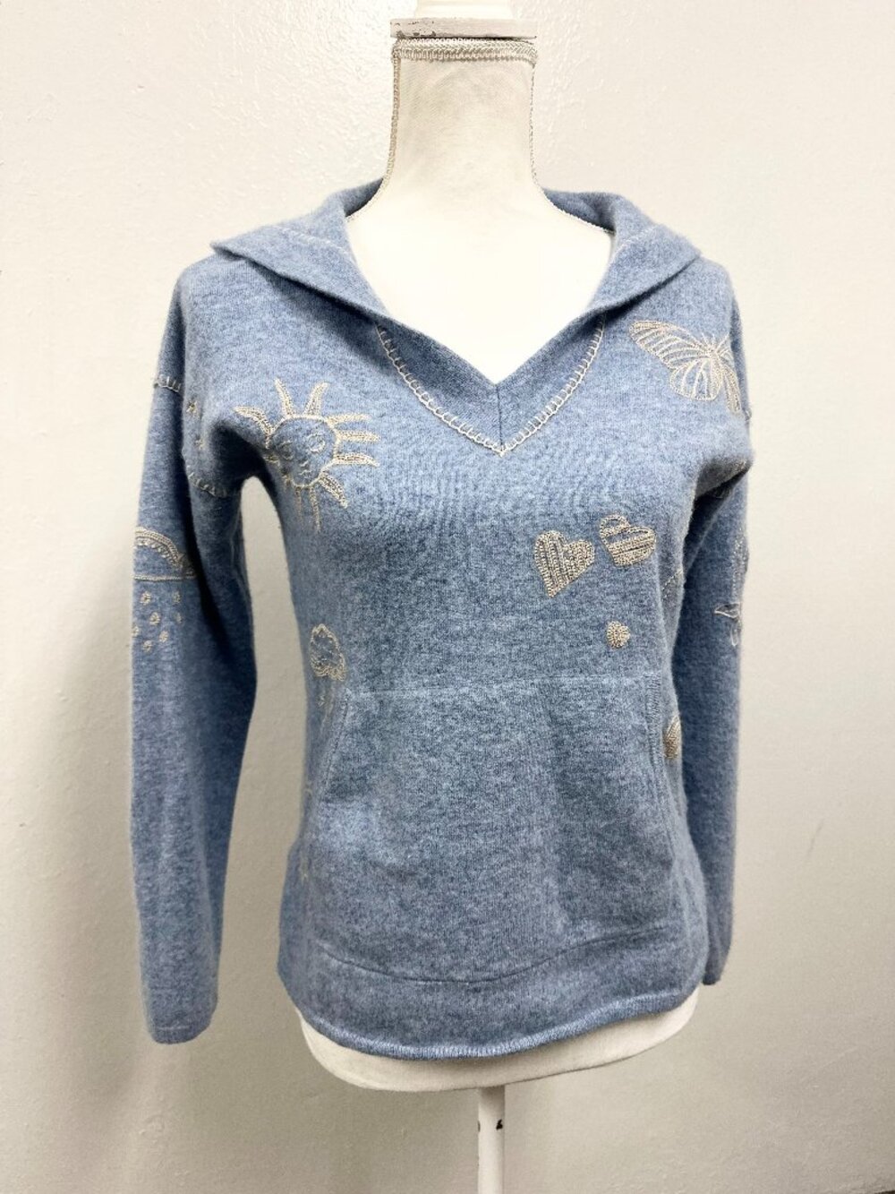 Johnny Was Embroidered Cosmic Drawing Pure Cashmere Hoodie Size S